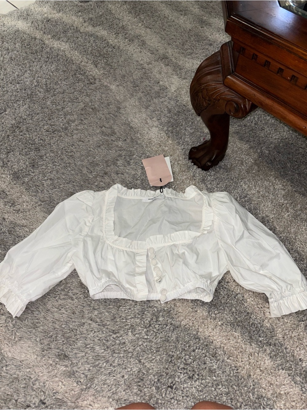 Orseund Iris White Ruffled Square-Neck Cropped Top
